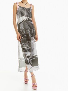 Basic Pleasure Mode Bowtie City Print Dress